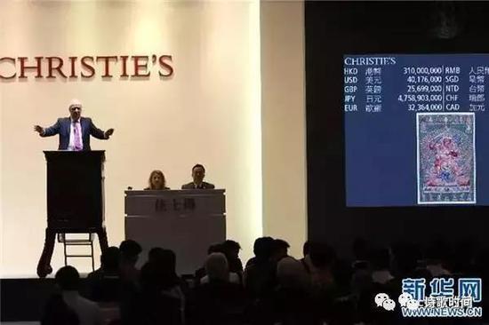 2014年，刘益谦以3.48亿港元拍到《永乐御制红阎摩敌刺绣唐卡》