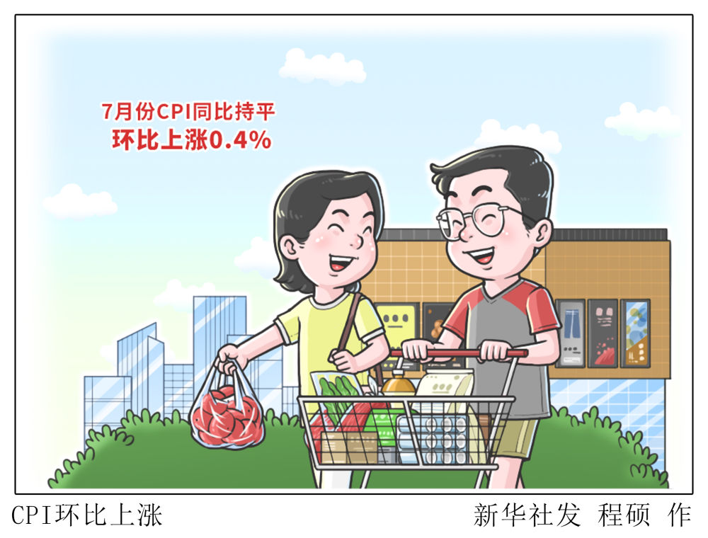 新华全媒+丨2025年7月份CPI同比持平 环比上涨0.4%