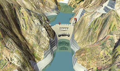 乌东德水电站三维效果图.(新华)